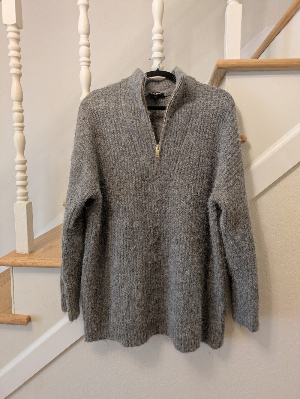 Express - London Women's Fuzzy Oversized Pullover Sweater - Gray - Size L